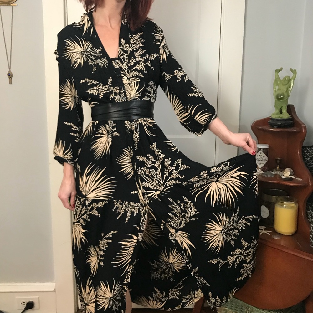 Ba&sh Black Floral Button Down Maxi Folk Dress